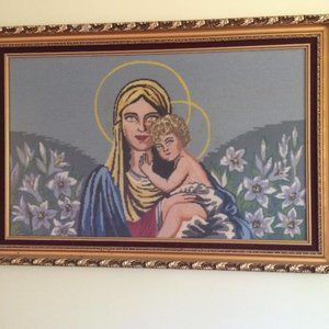 virgin mary needlepoint wall art, framed